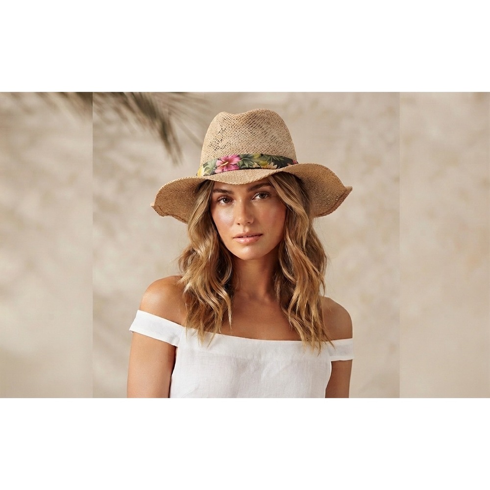 Original Panama Jack Straw Safari Hat Size S/M Floral Beach Vintage 1974 USA